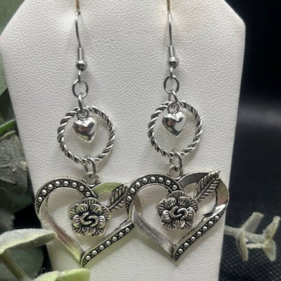 Double Heart Earrings - Picture 1 of 7